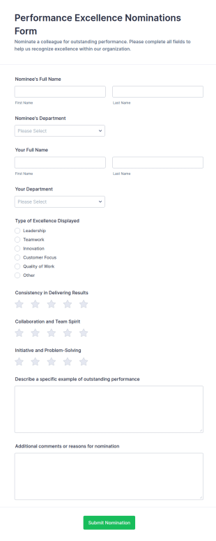 Performance Excellence Nominations Survey Form Template