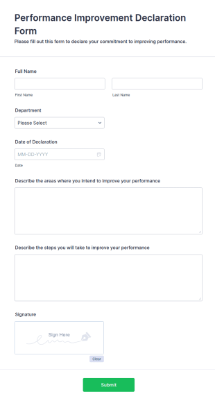Performance Improvement Declaration Form Template