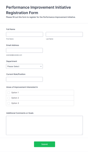 Performance Improvement Initiative Registration Form Template