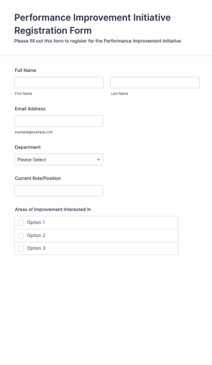 Performance Improvement Initiative Registration Form Template
