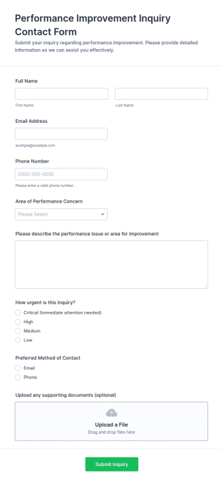 Performance Improvement Inquiry Contact Form Template