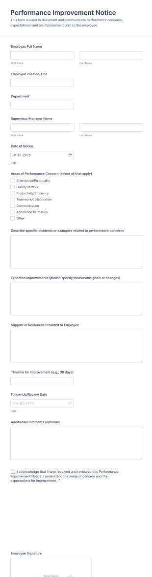 Performance Improvement Notice Form Template