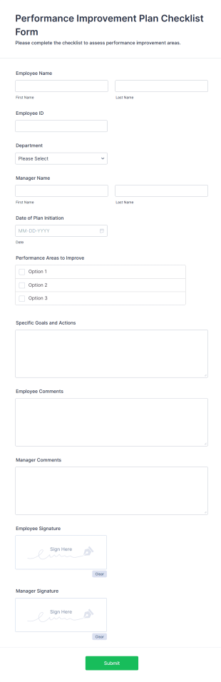 Performance Improvement Plan Checklist Form Template