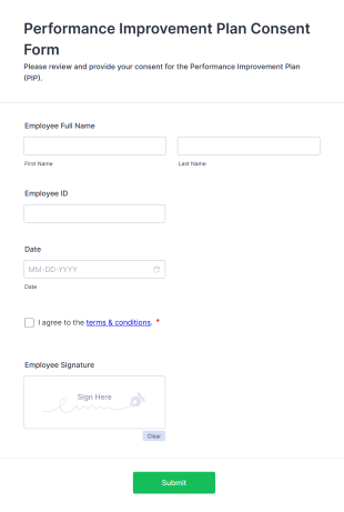 Performance Improvement Plan Consent Form Template