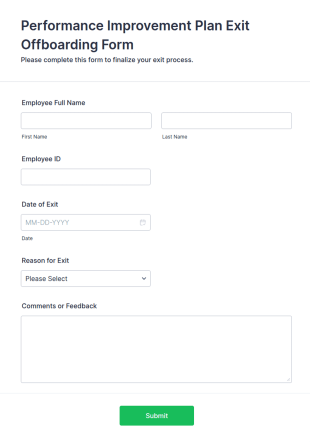 Performance Improvement Plan Exit Offboarding Form Template