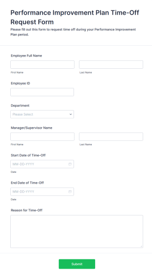 Performance Improvement Plan Time Off Request Form Template