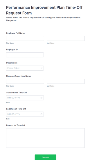 Performance Improvement Plan Time Off Request Form Template