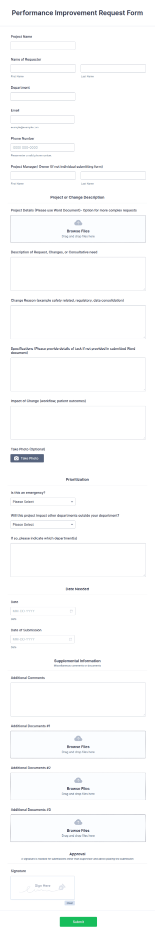 Performance Improvement Request Form Template
