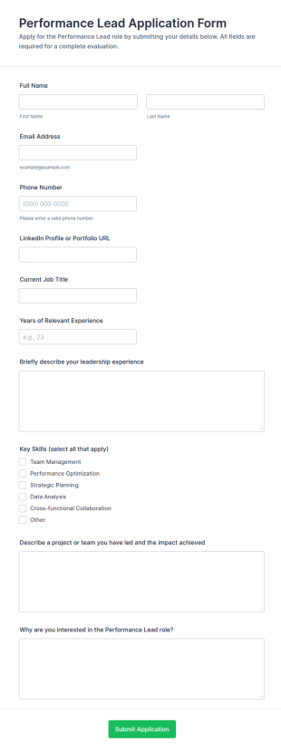 Performance Lead Application Form Template