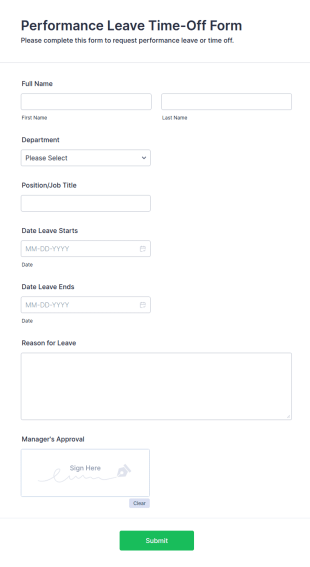 Performance Leave Time Off Form Template