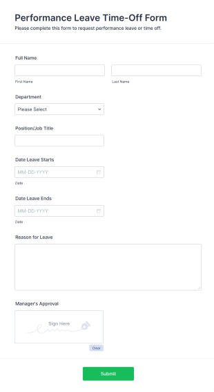 Performance Leave Time Off Form Template