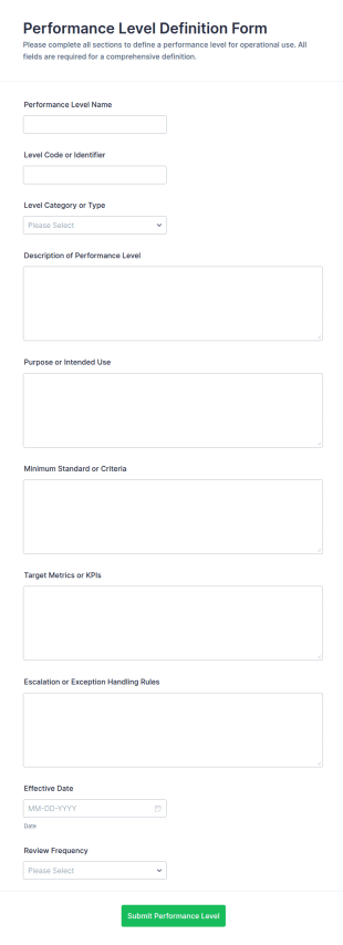 Performance Level Definition Form Template