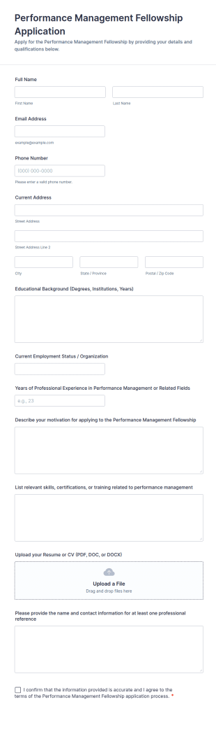 Performance Management Fellowship Application Form Template