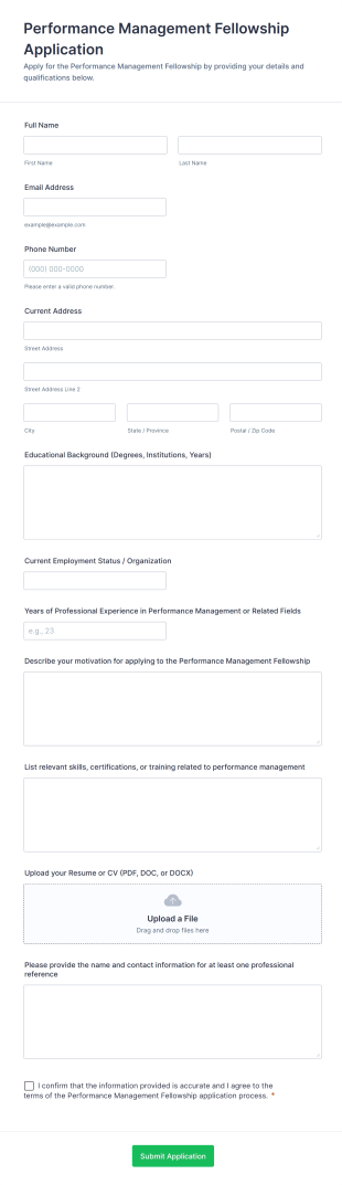 Performance Management Fellowship Application Form Template