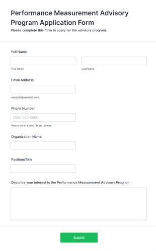 Performance Measurement Advisory Program Application Form Form Template