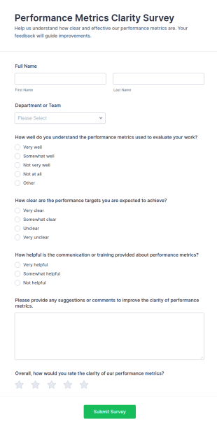 Performance Metrics Clarity Survey Form Template