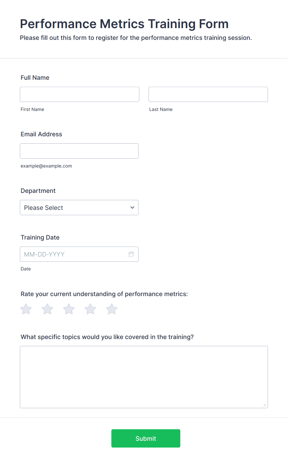 Performance Metrics Training Form Template | Jotform