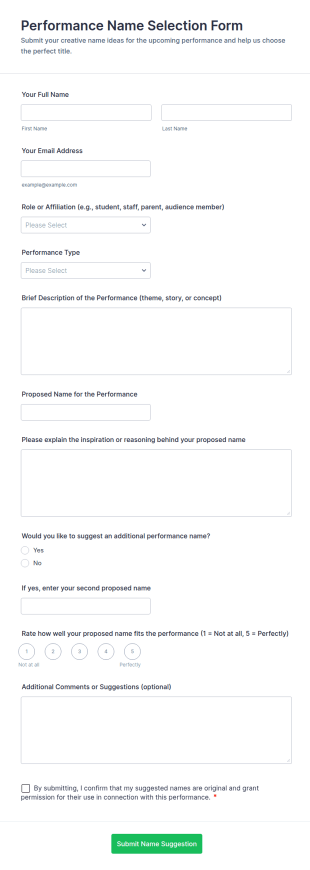 Performance Name Selection Form Template