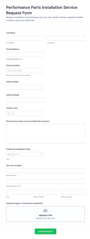 Performance Parts Installation Service Request Form Template