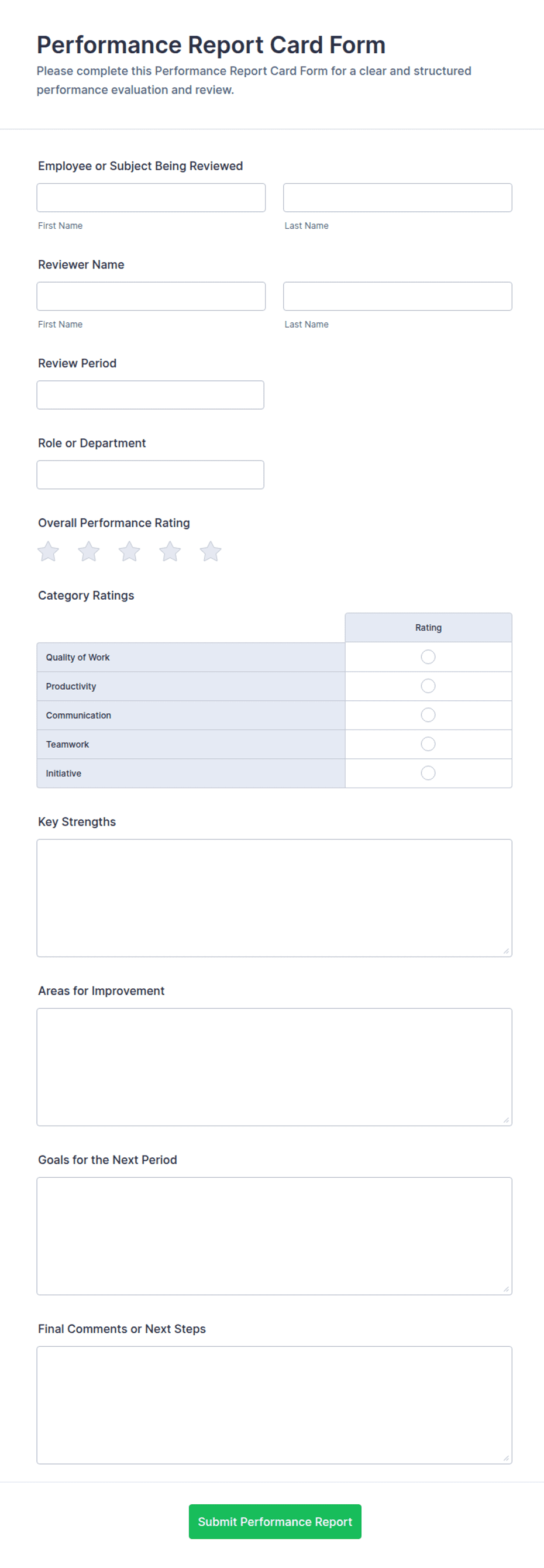 Example Performance Cards Performance Report Card Form Template | Jotform