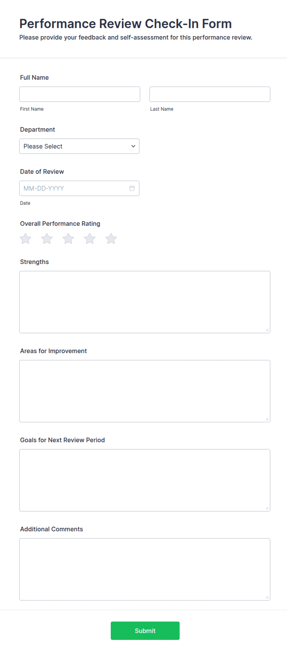Final Performance Check Performance Review Check-In Form Template | Jotform