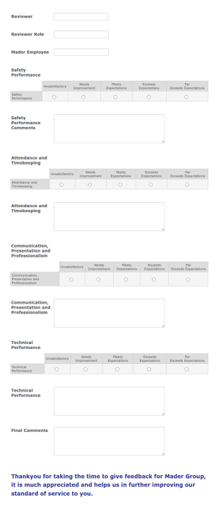 Performance Review Customer Evaluation Form Template
