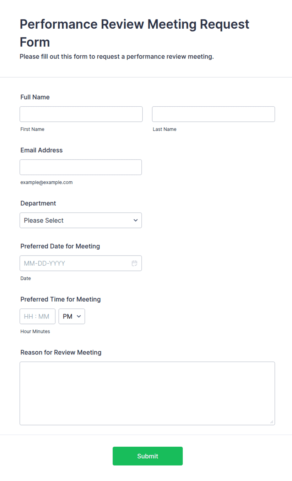 Request For Review Performance Review Meeting Request Form Template | Jotform