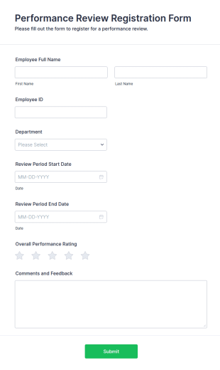 Performance Review Registration Form Template