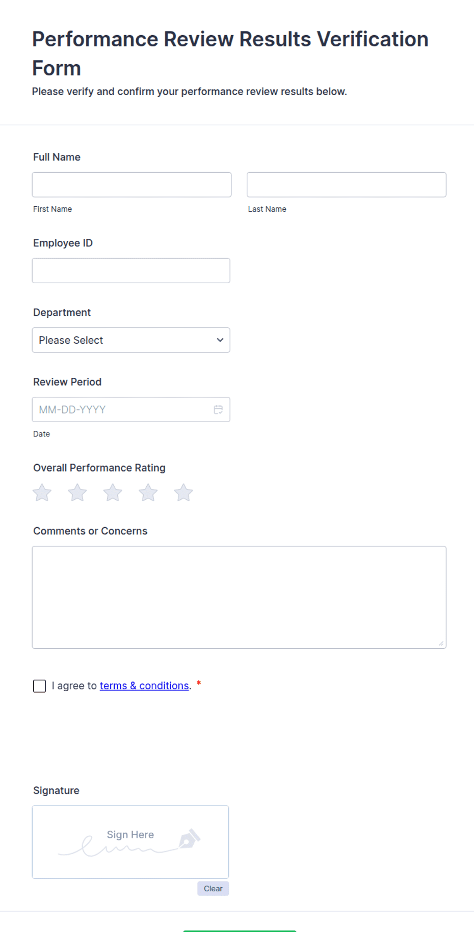 Performance Review Results Verification Form Template | Jotform