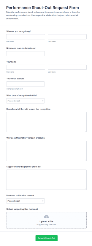 Performance Shout Out Request Form Template