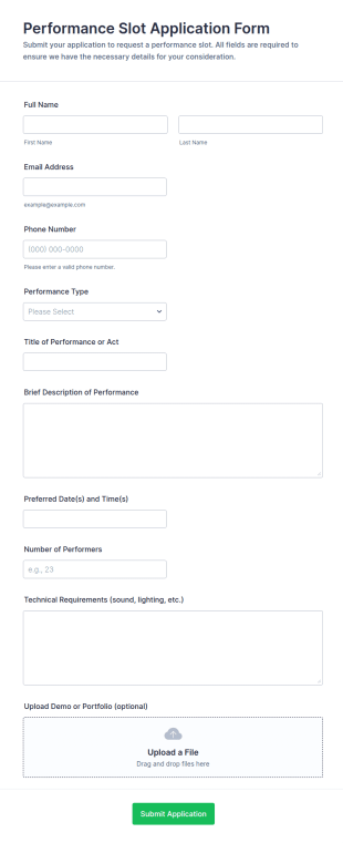 Performance Slot Application Form Template