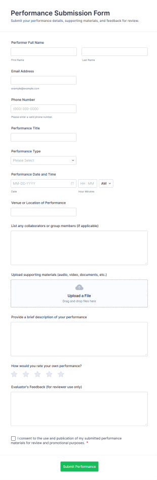 Performance Submission Form Template