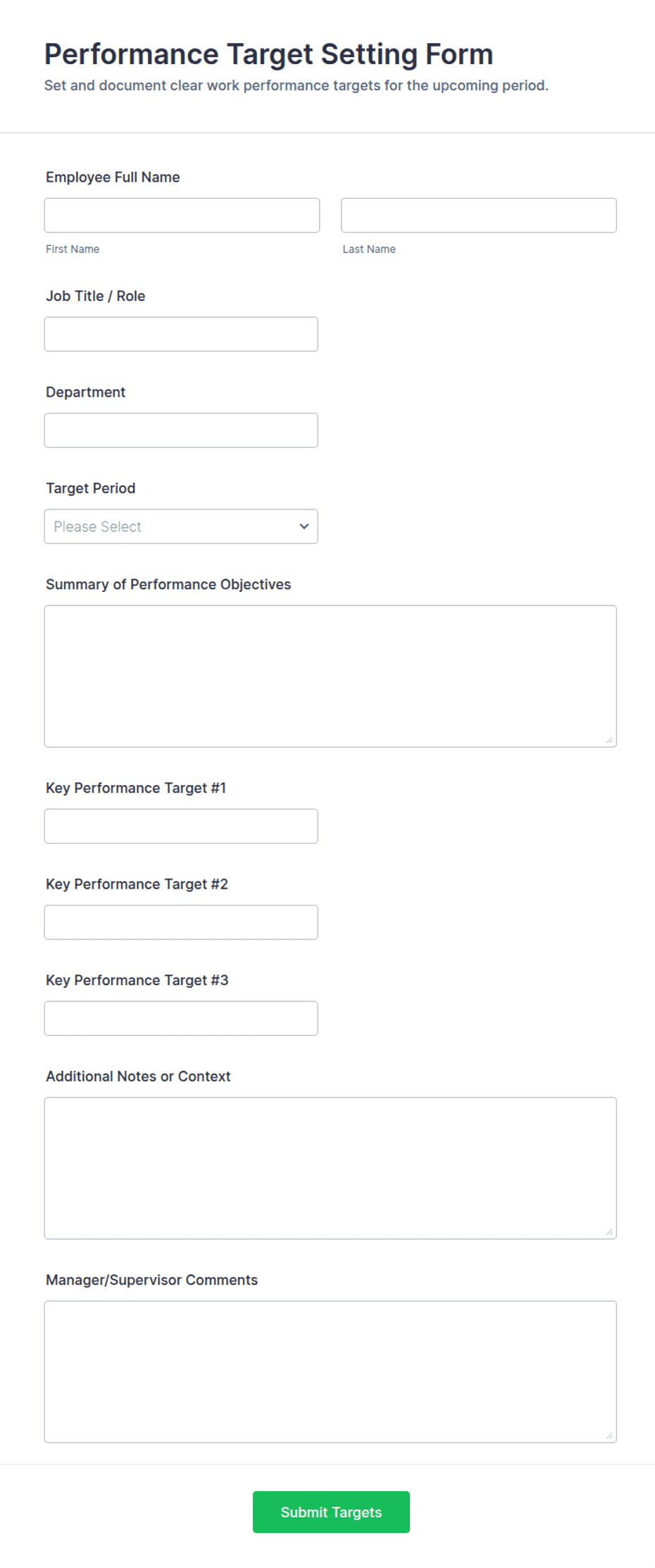 Performance Target Setting Form Template | Jotform
