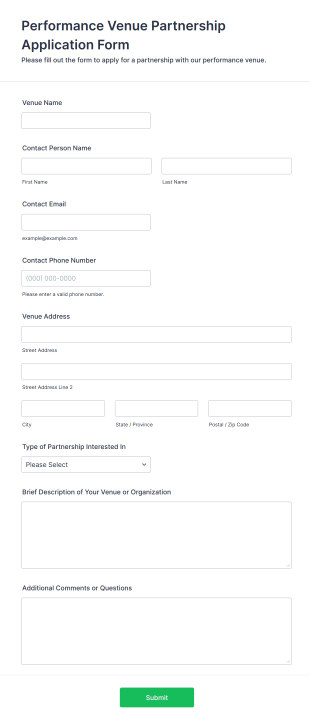 Performance Venue Partnership Application Form Template