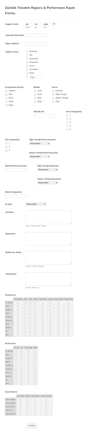 Performans Değerlendirme Form Template