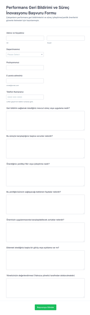 Performans Geri Bildirimi Ve Süreç İnovasyonu Başvuru Form Şablonu
