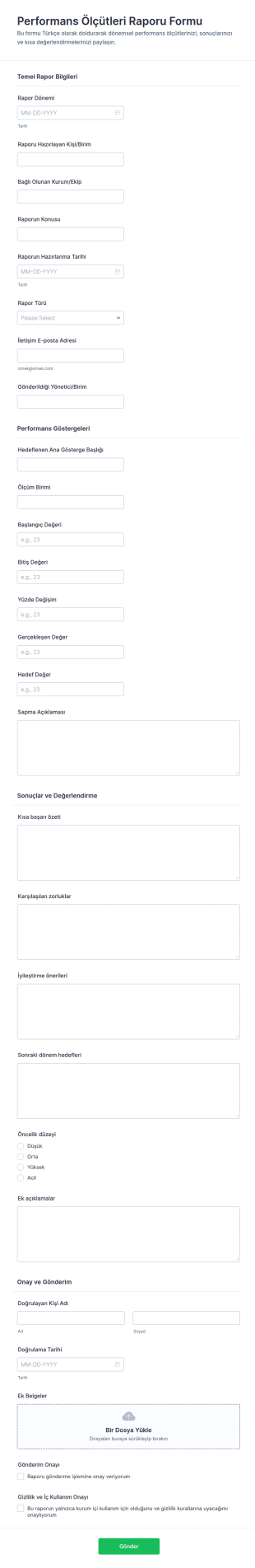 Performans Ölçüm Raporu Form Şablonu
