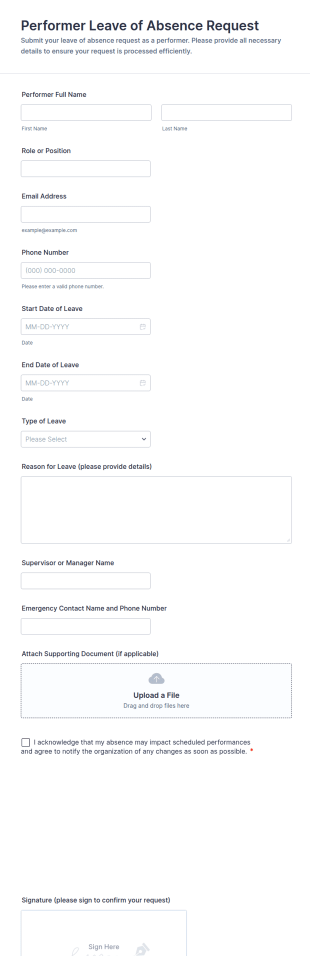 Performer Leave Of Absence Request Form Template