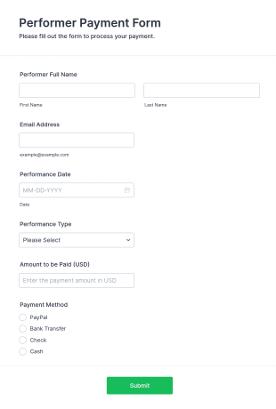 Performer Payment Form Template
