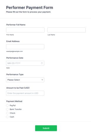 Performer Payment Form Template