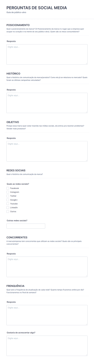 Perguntas De Social Media Form Template