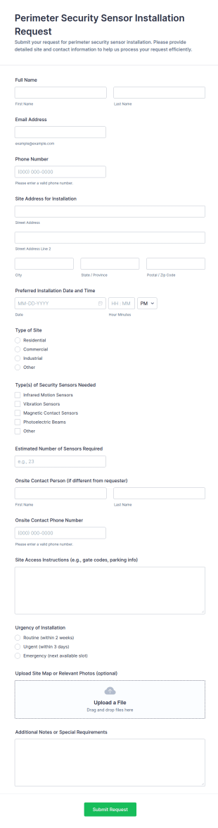Perimeter Security Sensor Installation Request Form Template