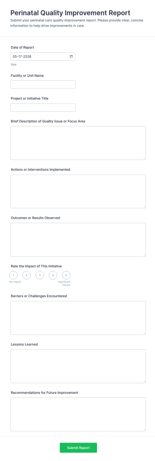 Perinatal Quality Improvement Report Form Template