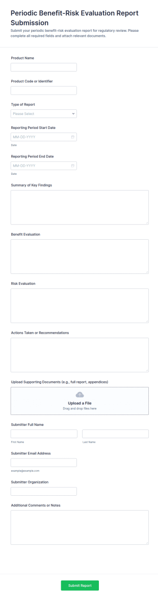 Periodic Benefit Risk Evaluation Report Submission Form Template