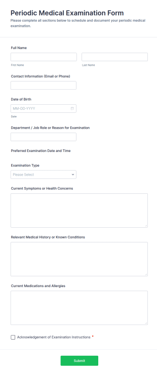 Periodic Medical Examination Form Template