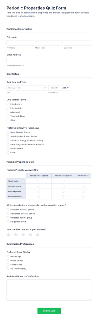 Periodic Properties Quiz Form Template