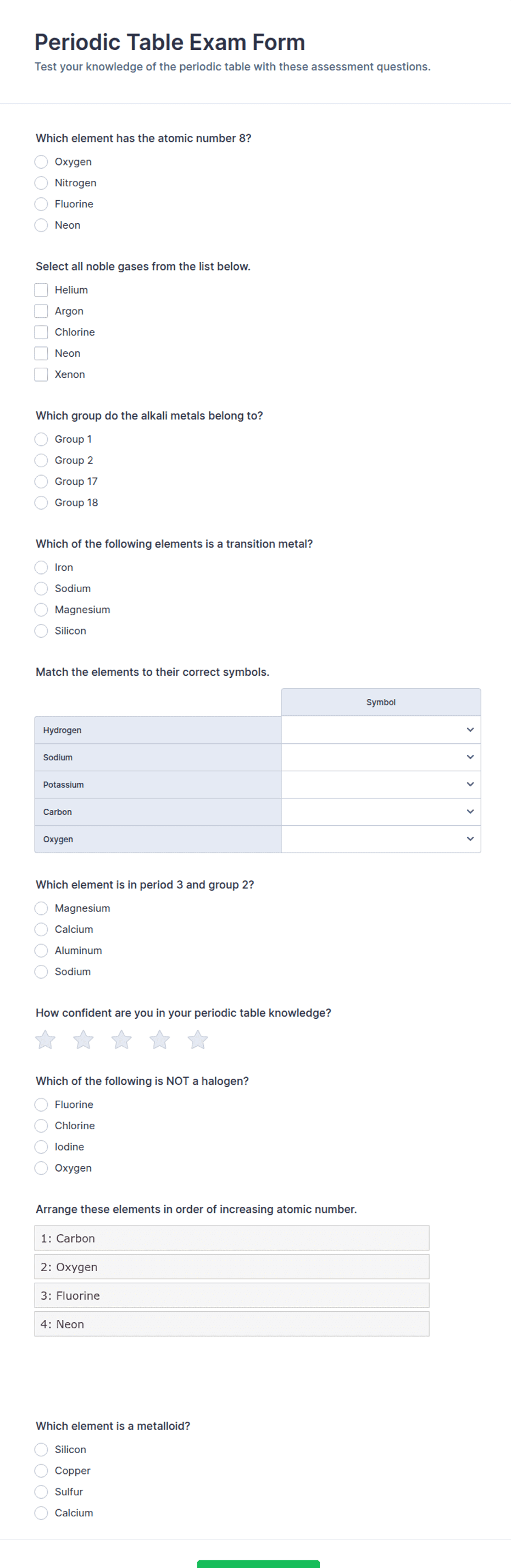 Periodic Table Exam Form Template | Jotform