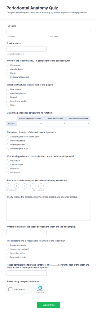 Periodontal Anatomy Quiz Form Template