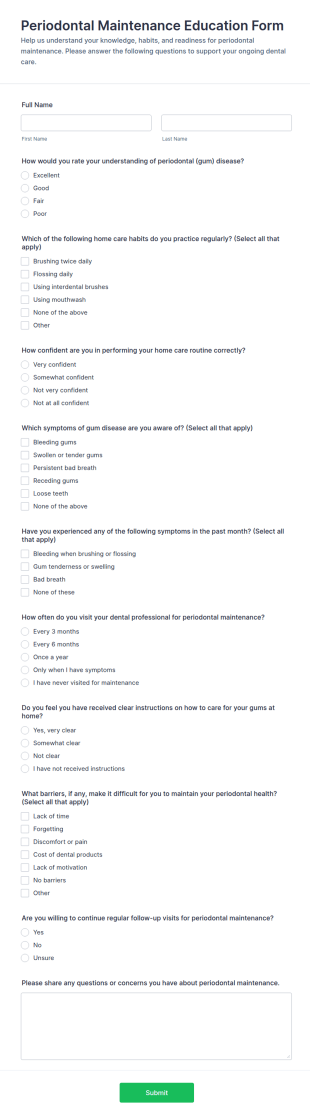 Periodontal Maintenance Education Form Template