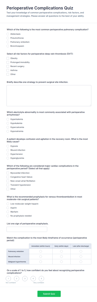 Perioperative Complications Quiz Form Template